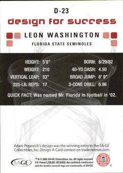 2006 SAGE HIT - Design for Success Silver #D-23 Leon Washington Back
