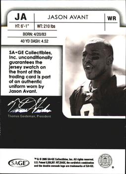 2006 SAGE HIT - Jerseys #JA Jason Avant Back