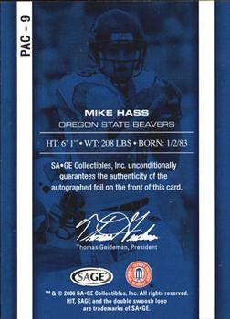 2006 SAGE HIT - PAC-10 Autographs #PAC-9 Mike Hass Back