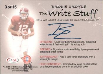 2006 SAGE HIT - Write Stuff #3 Brodie Croyle Back