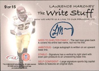 2006 SAGE HIT - Write Stuff #9 Laurence Maroney Back