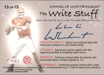 2006 SAGE HIT - Write Stuff #13 Charlie Whitehurst Back