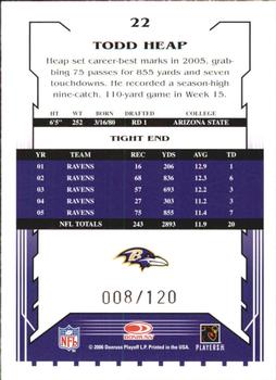 2006 Score - Red #22 Todd Heap Back