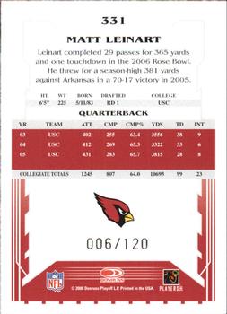 2006 Score - Red #331 Matt Leinart Back