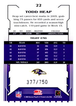 2006 Score - Scorecard #22 Todd Heap Back