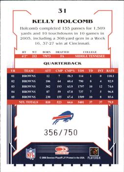 2006 Score - Scorecard #31 Kelly Holcomb Back