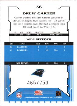 2006 Score - Scorecard #36 Drew Carter Back