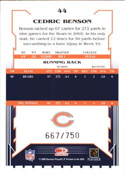 2006 Score - Scorecard #44 Cedric Benson Back