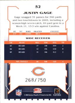 2006 Score - Scorecard #52 Justin Gage Back