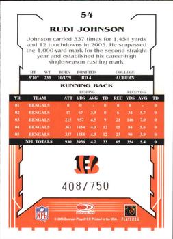 2006 Score - Scorecard #54 Rudi Johnson Back