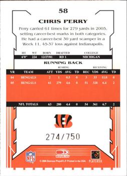 2006 Score - Scorecard #58 Chris Perry Back