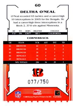 2006 Score - Scorecard #60 Deltha O'Neal Back