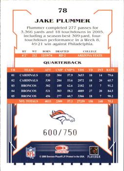 2006 Score - Scorecard #78 Jake Plummer Back
