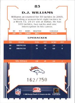 2006 Score - Scorecard #83 D.J. Williams Back