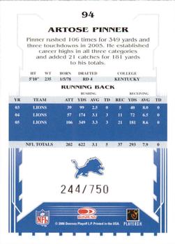 2006 Score - Scorecard #94 Artose Pinner Back
