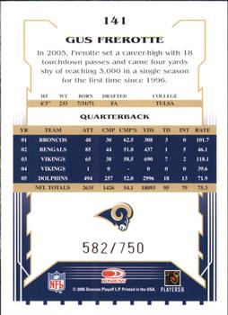 2006 Score - Scorecard #141 Gus Frerotte Back