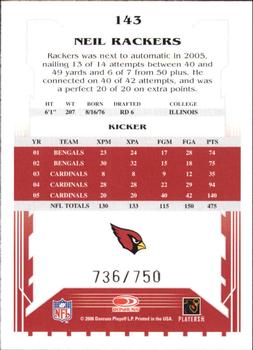 2006 Score - Scorecard #143 Neil Rackers Back