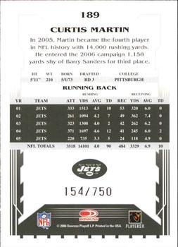 2006 Score - Scorecard #189 Curtis Martin Back