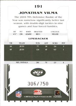 2006 Score - Scorecard #191 Jonathan Vilma Back