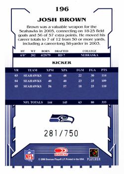 2006 Score - Scorecard #196 Josh Brown Back