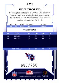 2006 Score - Scorecard #271 Ben Troupe Back
