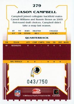 2006 Score - Scorecard #279 Jason Campbell Back