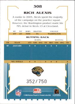 2006 Score - Scorecard #308 Rich Alexis Back