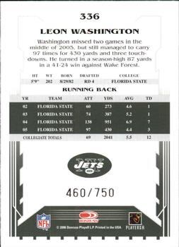 2006 Score - Scorecard #336 Leon Washington Back