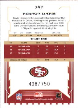 2006 Score - Scorecard #347 Vernon Davis Back