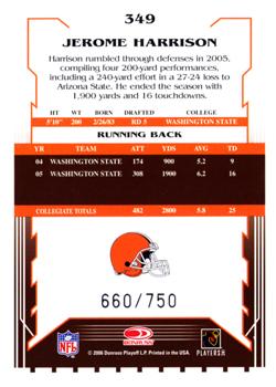 2006 Score - Scorecard #349 Jerome Harrison Back