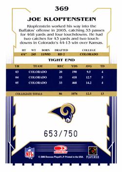 2006 Score - Scorecard #369 Joe Klopfenstein Back