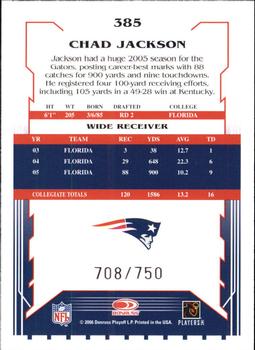 2006 Score - Scorecard #385 Chad Jackson Back