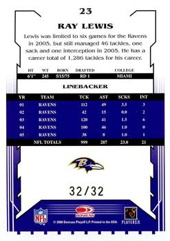 2006 Score Select - Artist's Proof #23 Ray Lewis Back