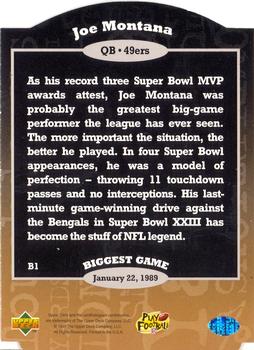 1997 Upper Deck Legends - Big Game Hunters Die Cuts #B1 Joe Montana Back