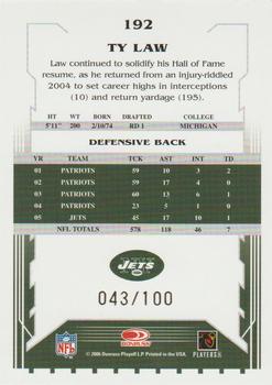 2006 Score Select - Scorecard #192 Ty Law Back