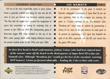 1997 Upper Deck Legends - Marquee Matchups #MM2 Joe Namath / John Unitas Back
