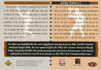 1997 Upper Deck Legends - Marquee Matchups #MM28 Babe Parilli / Jack Kemp Back