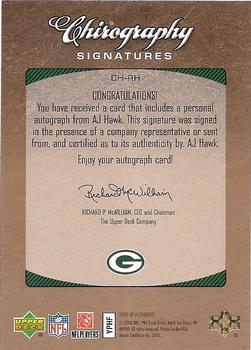 2006 SP Authentic - Chirography Gold #CH-AH A.J. Hawk Back