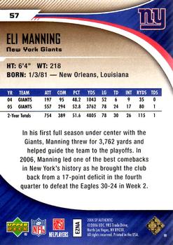 2006 SP Authentic - Gold #57 Eli Manning Back