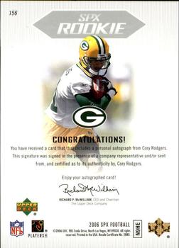 2006 SPx - Rookie Autographs Gold #156 Cory Rodgers Back