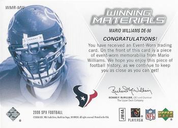 2006 SPx - Rookie Winning Materials #WMR-MW Mario Williams Back