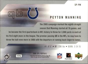2006 SPx - SPxcellence #SP-PM Peyton Manning Back
