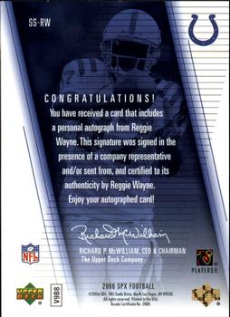 2006 SPx - Super Scripts Autographs #SS-RW Reggie Wayne Back