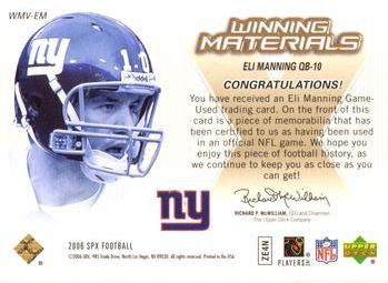 2006 SPx - Winning Materials #WMV-EM Eli Manning Back