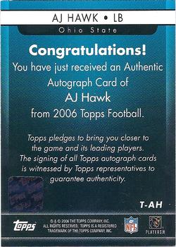 2006 Topps - Autographs #T-AH A.J. Hawk Back