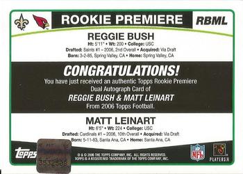 2006 Topps - Rookie Premiere Autographs Dual Red Ink #RBML Reggie Bush / Matt Leinart Back