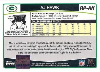 2006 Topps - Rookie Premiere Autographs Red Ink #RP-AH A.J. Hawk Back
