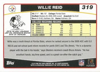 2006 Topps - Special Edition Rookies #319 Willie Reid Back