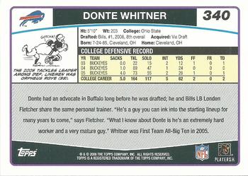 2006 Topps - Special Edition Rookies #340 Donte Whitner Back