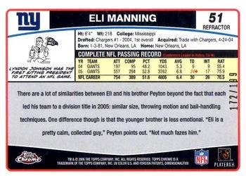 2006 Topps Chrome - Black Refractors #51 Eli Manning Back